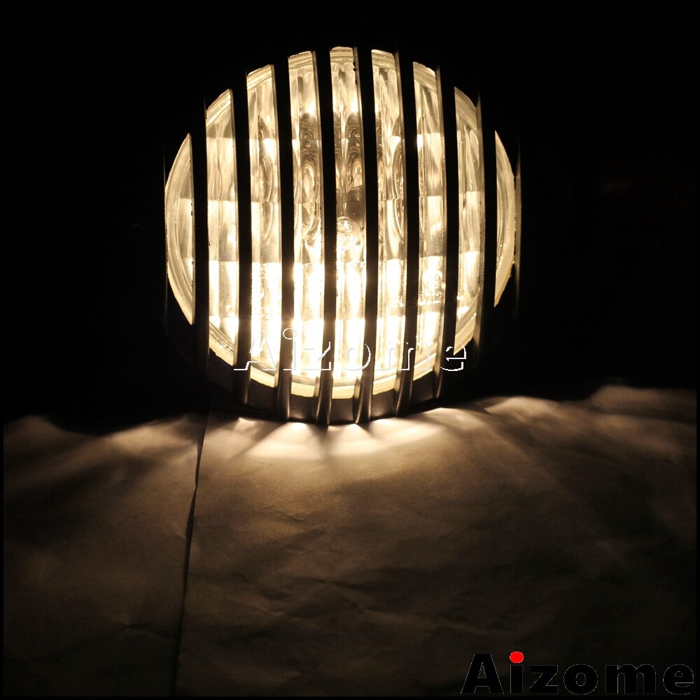 Universal Motorcycle Scalloped Headlight Black Finned Grill Headlamp For Harley XS650 CB750 TRI Cafe Racer Bobber Chopper