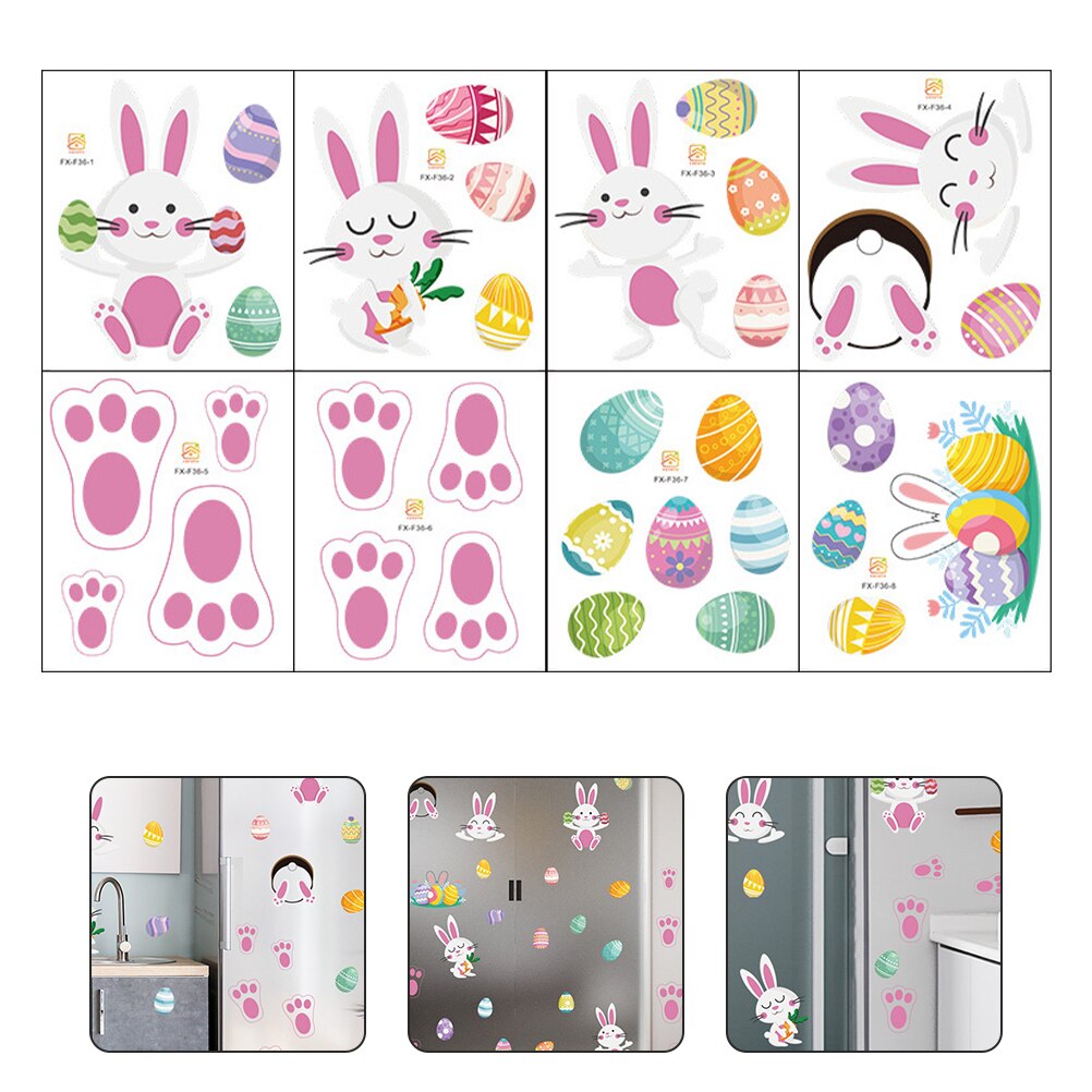 8 Sheets Easter DIY Sticker Adhesive Rabbit Footprints Egg Decorative Stickers