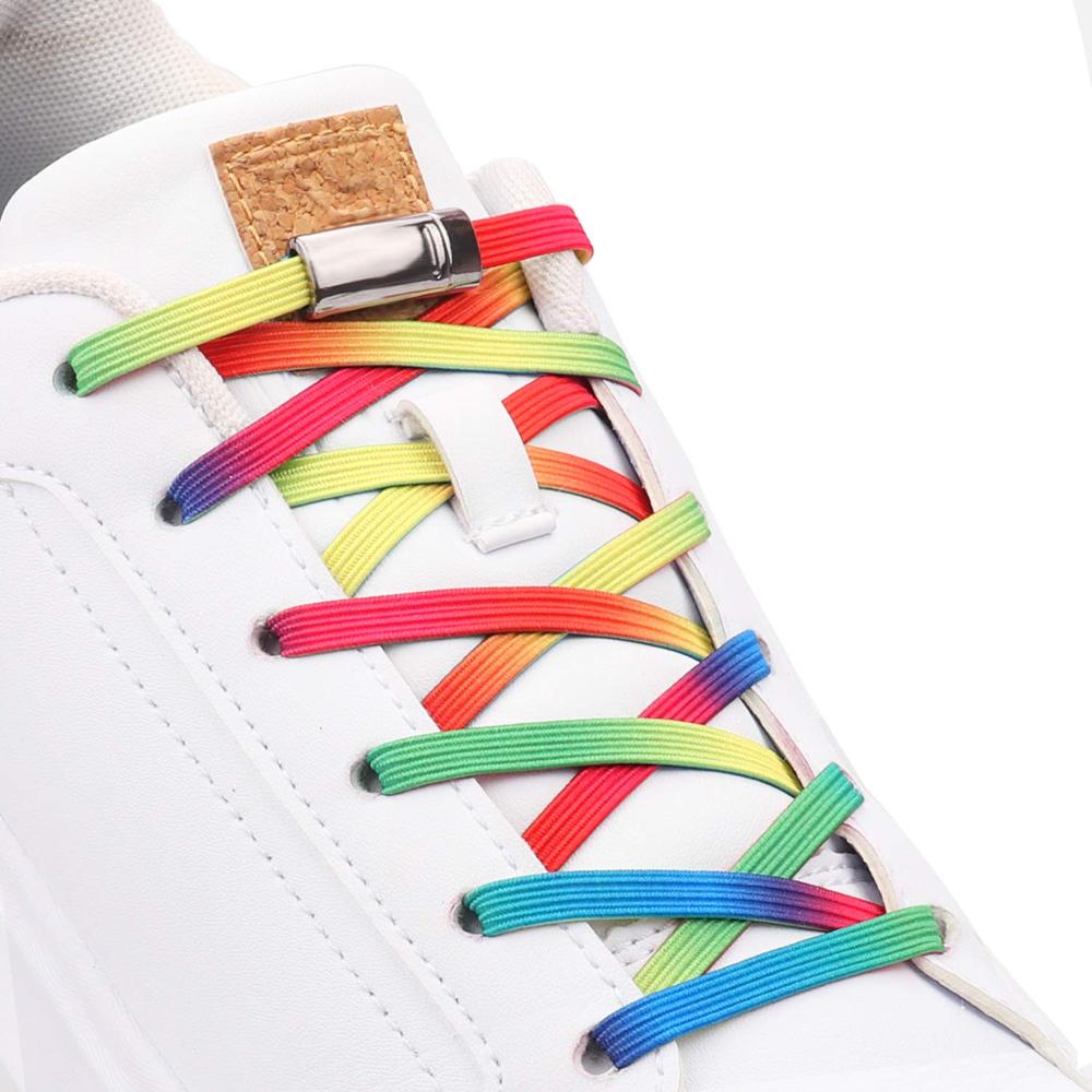 En elastisk uden binde snørebånd sneakers dovne snørebånd børn voksen sikkerhed hurtig flad snørebånd magnetisk metallås udendørs fritid