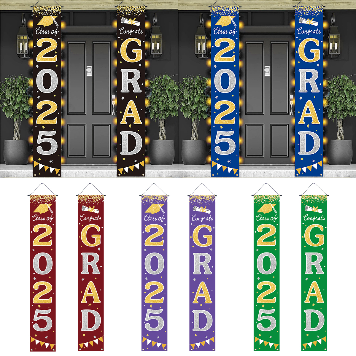 Decoración para de graduación, pancartas de coplas para puerta, clase de 2025, felicidades, letrero colgante para porche de graduación, suministros para de celebración en el hogar