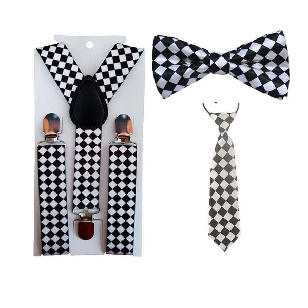 3PCS boys girls Children Kids suspensorio butterfly BowTie Bowknot Tie Necktie suspenders Set For Wedding Party Speech TR0004: Black and White  Rho