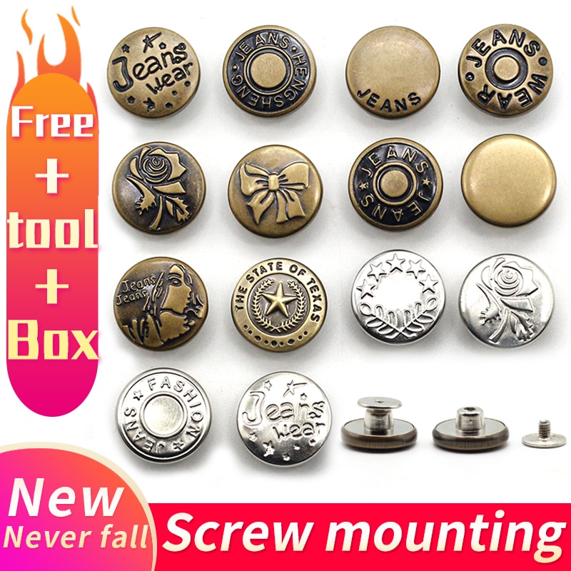 2 sztuki guzików robić jeansów, regulowany guzik w pasie, odpinany gwóźdź - darmowa zmiana talii, zestaw robić mocowania guzików w pasie spodni, darmowe narzędzia diy