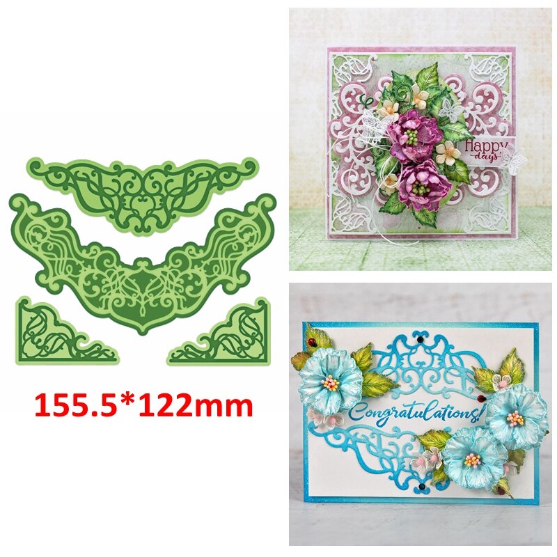 Retro Swirls Flowers Brochure Shaped Rectangle Photo Frame Edge DIY Scrapbooking Album Cards Paper Craft Making Template Die Cut: 2
