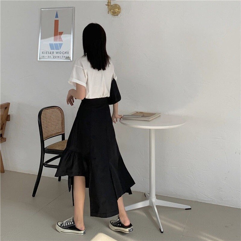 Faldas lisas para mujer, faldas asimétricas de estilo coreano, moderno y , temperamento , Ulzzang, Retro, para tiempo libre, universidad, Verano
