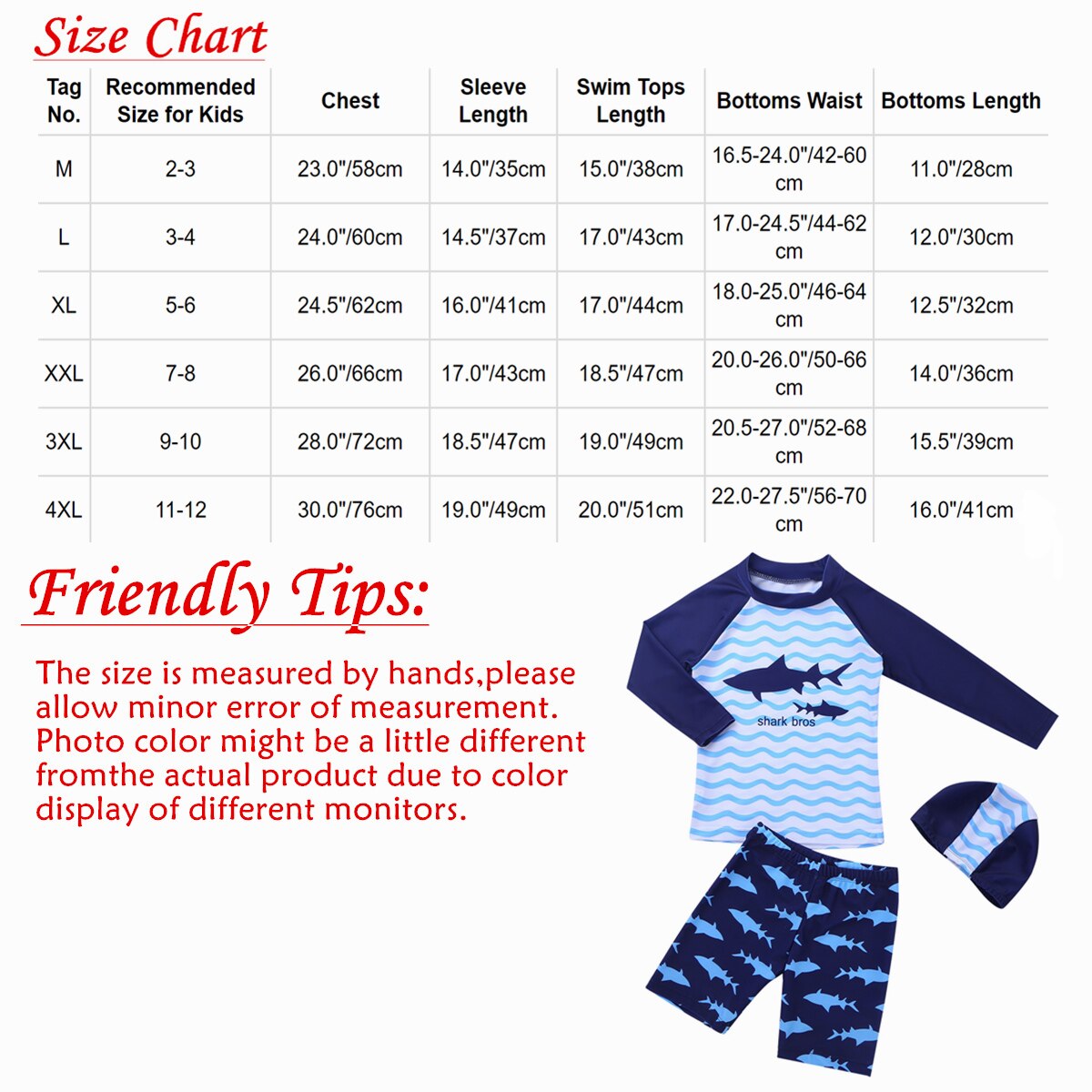 Oyolan 3 Stuks Kinderen Jongens Tankini Lange Mouwen Shark Patroon Badpak Set Tops Met Bodems Badmuts Set Badmode Badpak pak