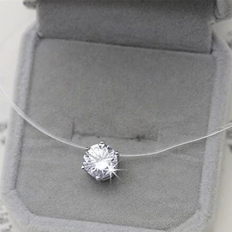 Zirkon Stein transparent Unsichtbare Angelschnur Perle Halsband Frauen Jahrgang modisch Elegante Kristall Halskette Hochzeit Halsketten