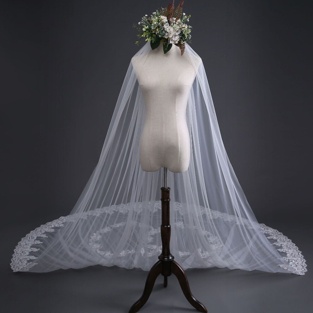 Voile de mariée dos en dentelle 3M | Motif amour, voile de mariage cathédrale avec peigne,