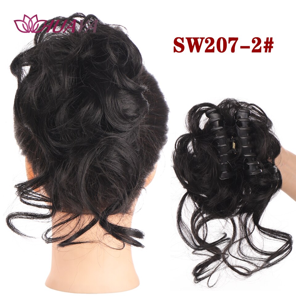 Moño de pelo sintético para mujer, moño desordenado, extensiones de cabello Updo despejadas con Clip de garra, horquillas rizadas, negro y marrón