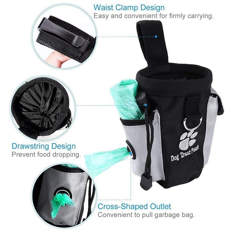 Puppy Dog Treat Pouch for Training Dog Reward Pouch Snack Bag Bait Bag Dog Treat Carrier Holder Waist Clip Drawstring Closure, F