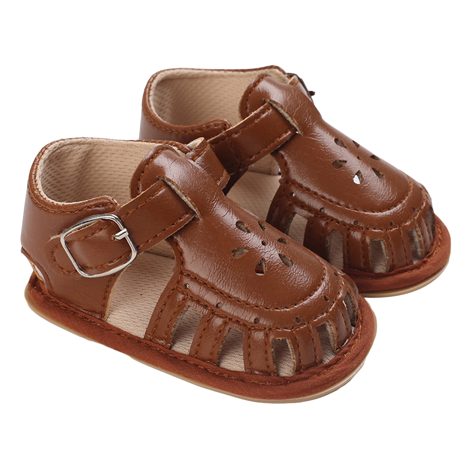 Baby-sommersandalen, einfarbig, mit lochmuster, schnalle zum aufkleben, weiche sohle, rutschfest: C / 0-6 monate