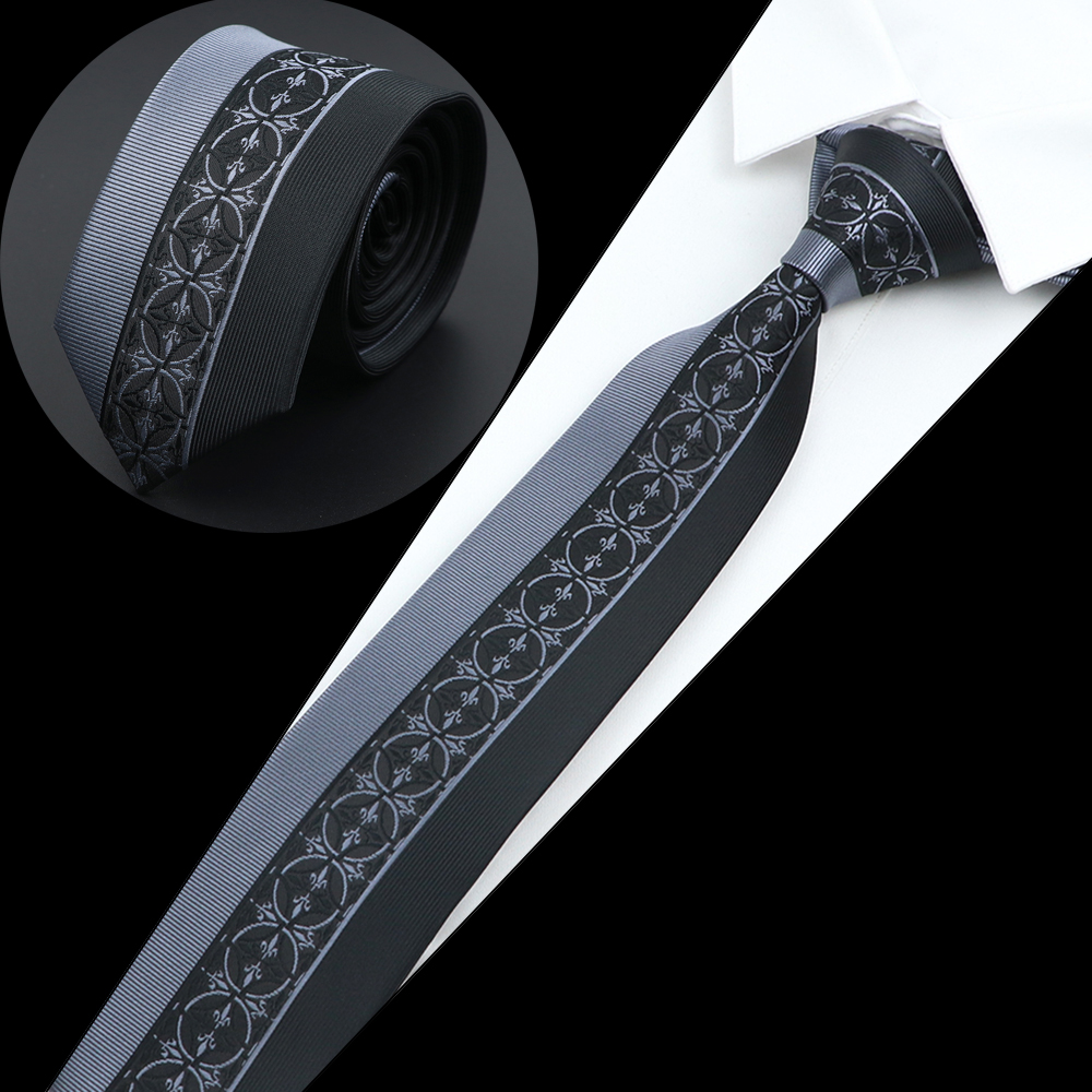 Luksuriøst herreslips jacquardvevd skinny slim 6cm svart blått blomster paisley-slips bankett festskjorte