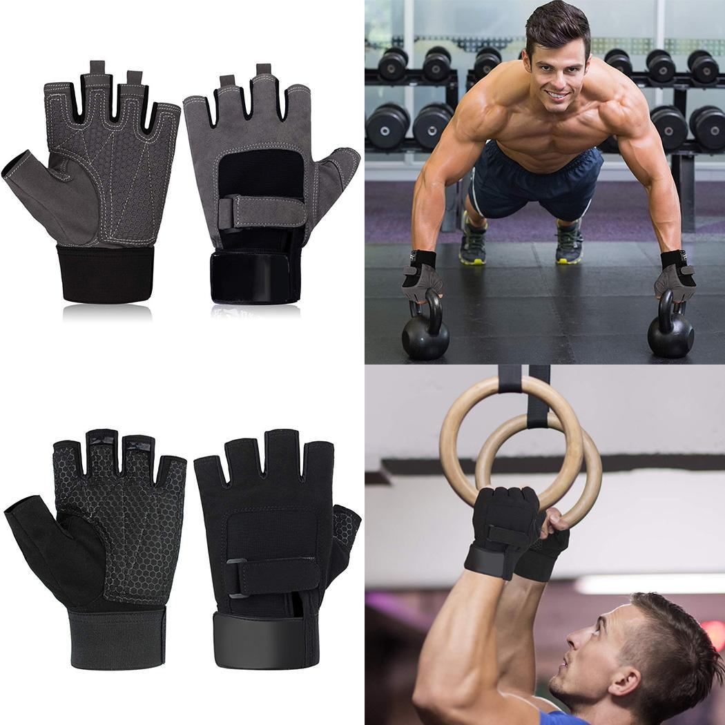 Hombres ciclismo remo halterofilia Power Grip negro, gris medio dedo deportes par de adultos guantes de ejercicio