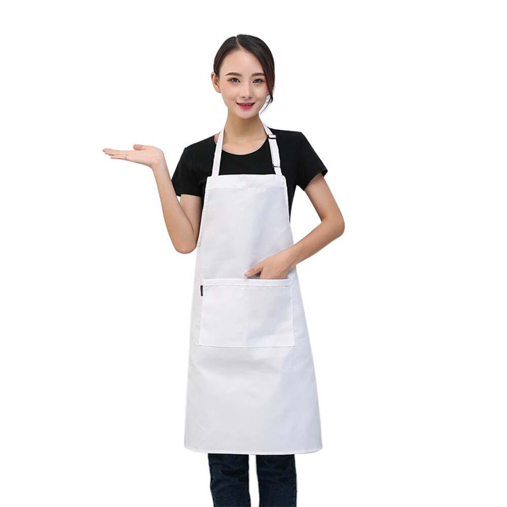 Ajustable cuello colgante raya patchwork restaurante chef trabajo de Cocina Barbacoa familiar delantal de cocina camarero salón de belleza delantal: White 