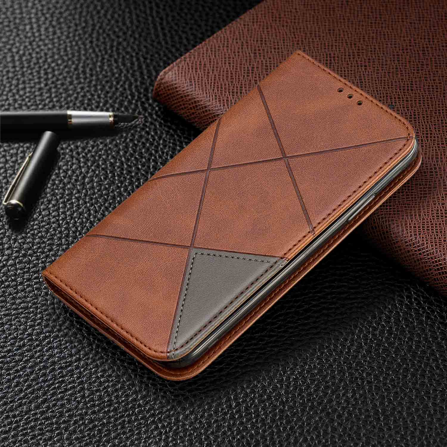 Magnete attirare per il caso di Samsung Galaxy A01 UNA 01 A015F SM-A015F SM-A015G SM-A015M copertura per Samsung A21 SM-A215F/DS in pelle coque: A21 / Marrone chiaro