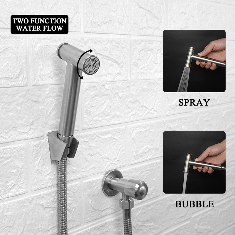 Brushed Stainless Steel Douche Kit Double Spray Handheld Bidet Sprayer Toilet Bidet Faucet Shattaf Valve Jet Set Hygienic Shower