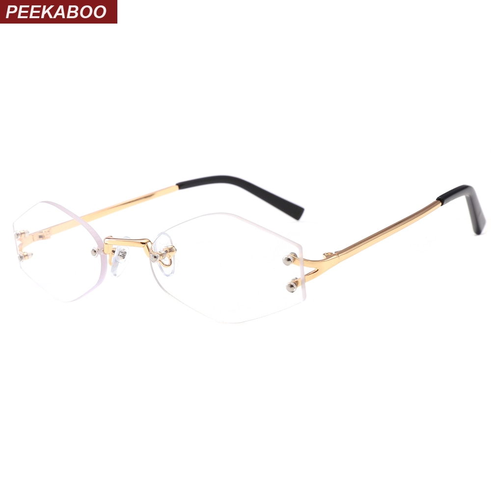 Peekaboo clear lens rimless eye glasses small frames for women gold polygon eyeglasses frames for men decorative rhombus