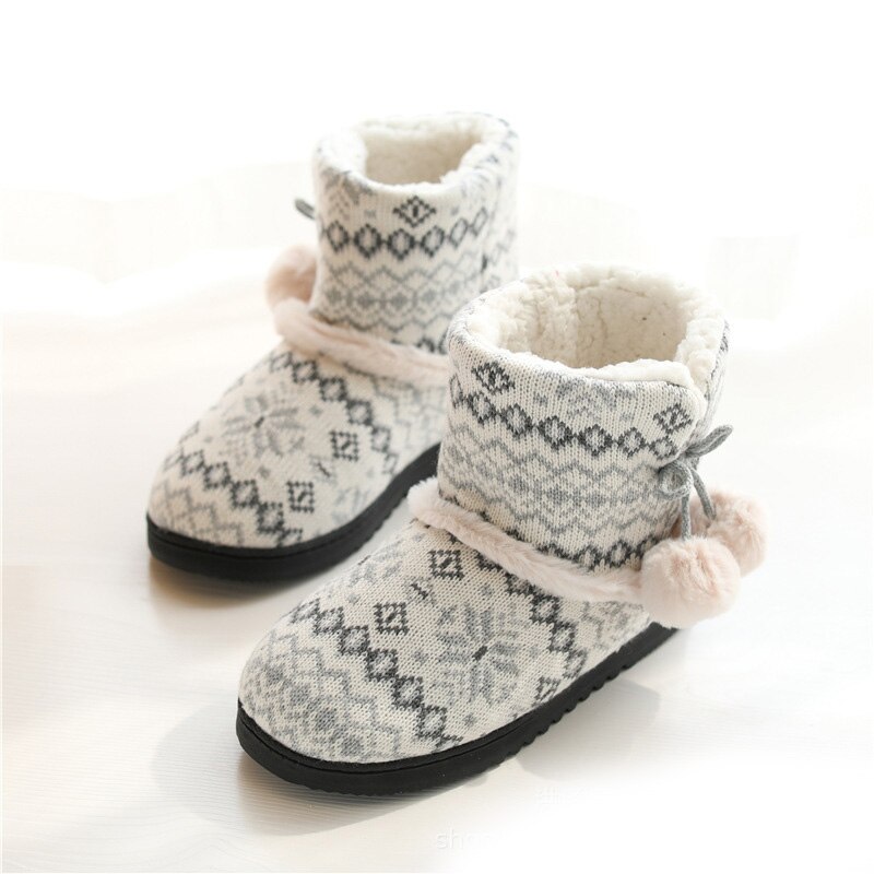 Zapatillas de casa de piel para mujer y niña, zapatos cálidos de algodón con plataforma plana para interiores, zapatillas cómodas de felpa tejidas de invierno