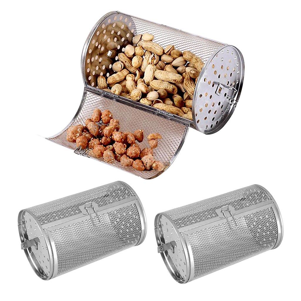 2x Stainless Steel Oven Basket Coffee Bean Baking Rotisserie Grill Cage Kitchen