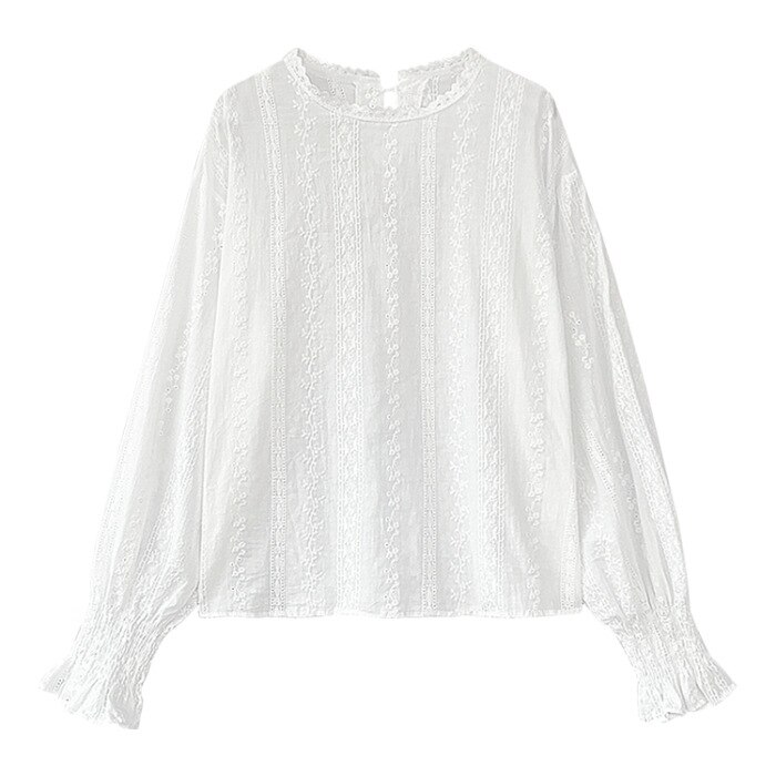 Estilo Vintage de encaje camisa manga hueco blanco Blusa Casual ropa nueva de Tops de encaje de mujer Blusa de mujer blusas