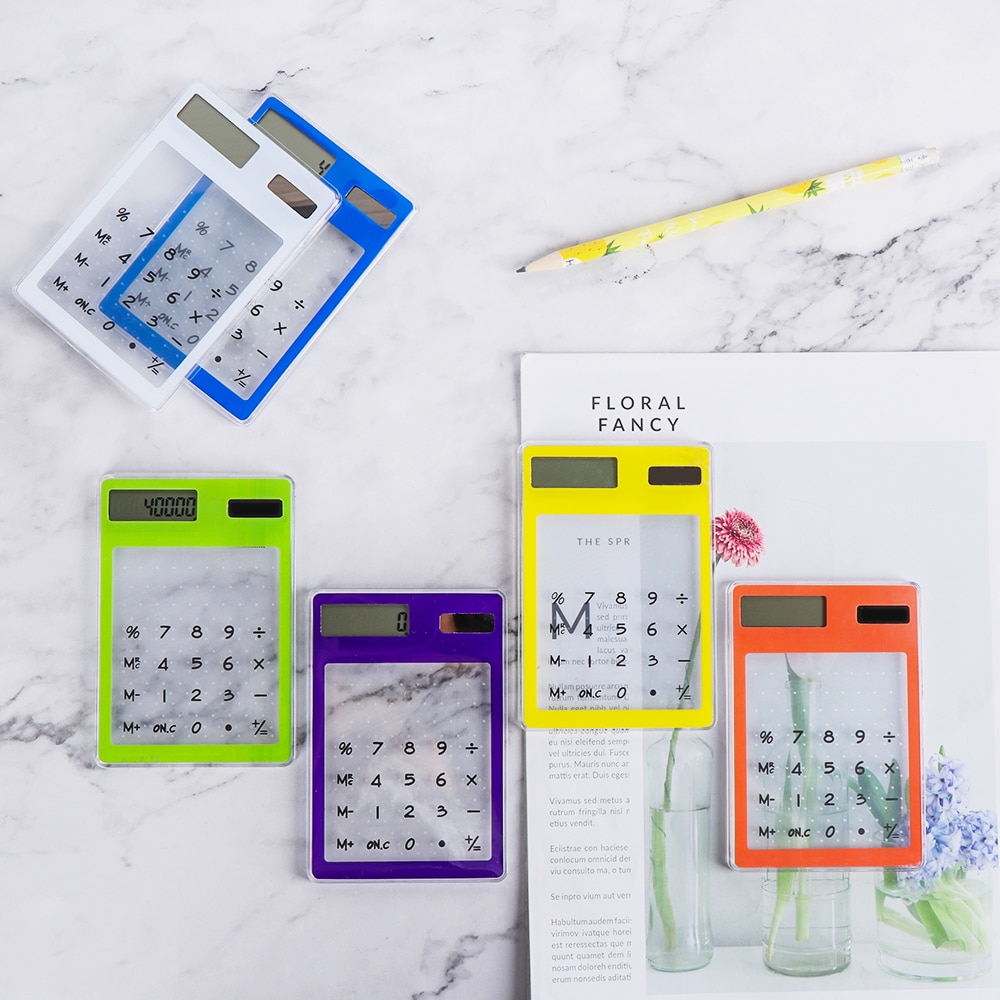 LCD 8 Digit Transparent Solar Calculator Ultra-thin Touch Screen Solar Computer Solar Mini Calculator Office Supplies
