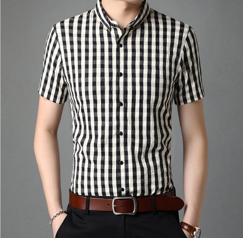 Summer Men's Cotton Short Sleeve Shirt Button Casual Shirt