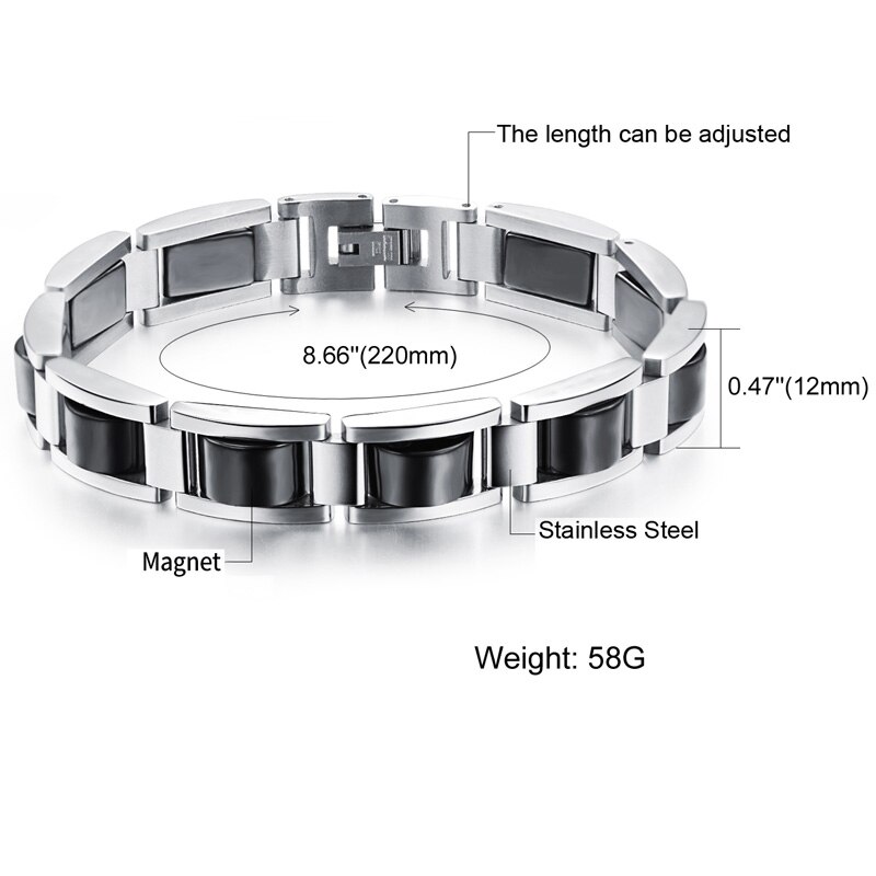 Black Magnetic Bracelet Men Hand Chain Energy Health Germanium Magnet Bracelet Stainless Steel Bracelets for Women