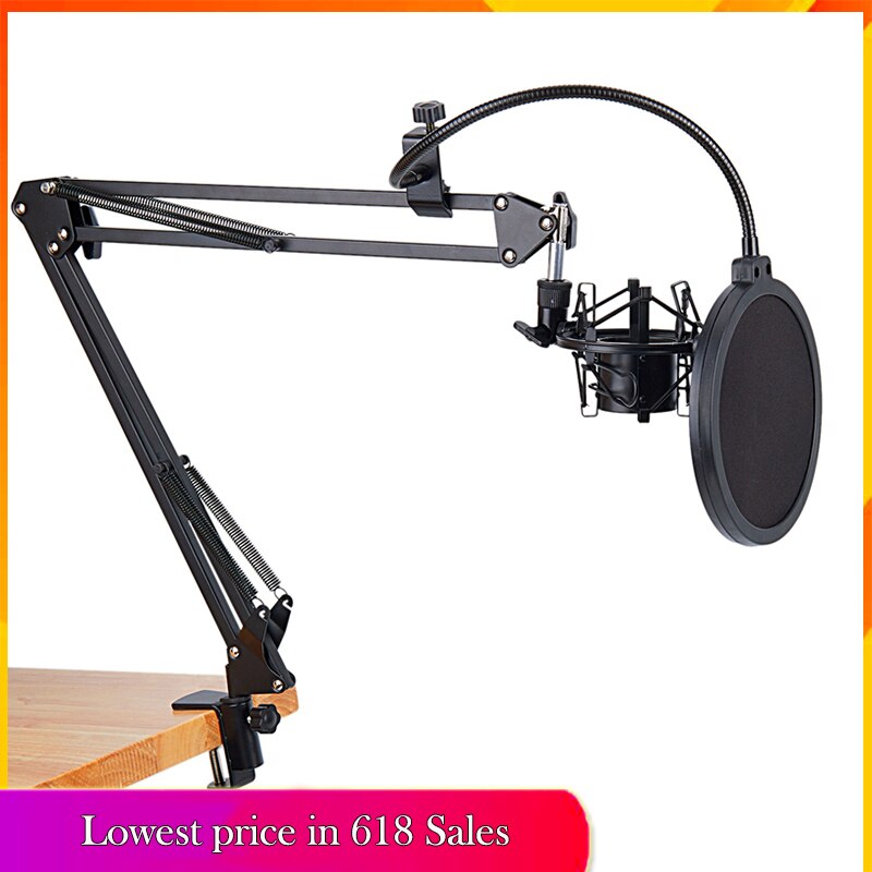 Support de bras de Suspension de Microphone de micro ciseaux et pince de montage de Table, Kit de montage métallique de pare-brise de filtre NW: Type 1