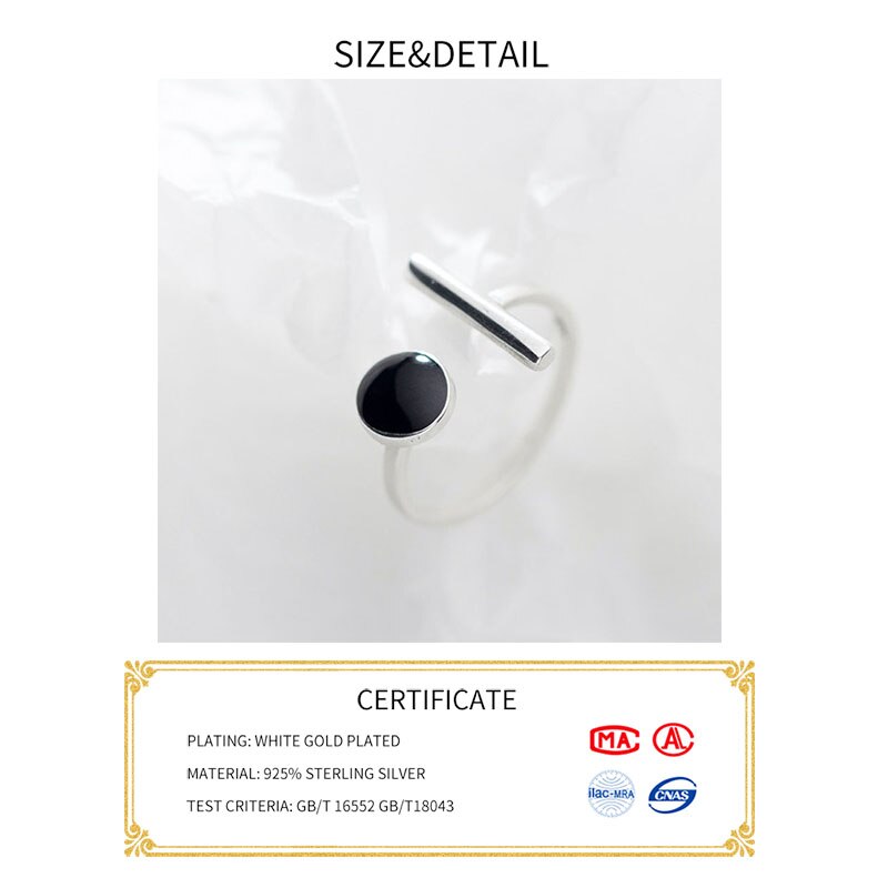 INZATT réel 925% en argent Sterling noir rond réglable anneau pour la femmes fête Fine bijoux minimaliste accessoires