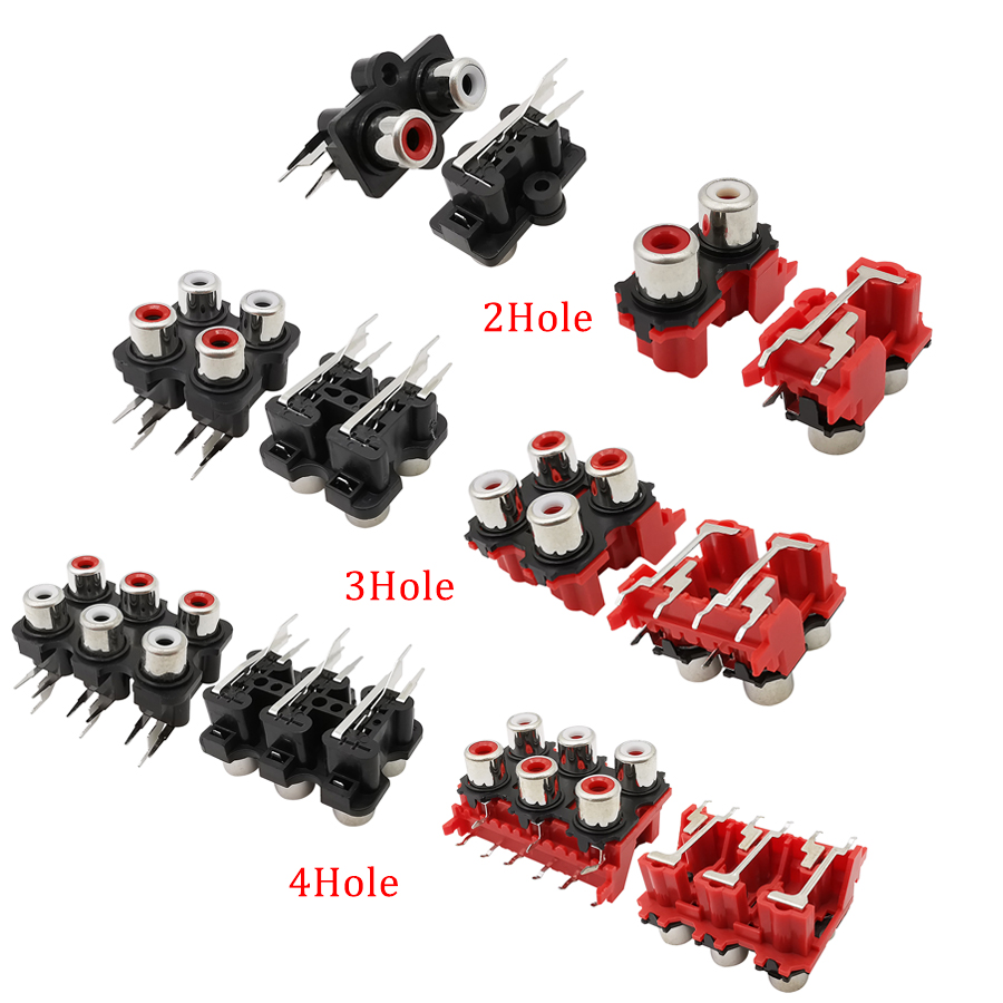 5Pcs/Lot 2/4/6 Hole RCA Female Stereo Audio Jack AV Audio Input Socket Connector Lotus Row Amplifier Interface Signal Connection