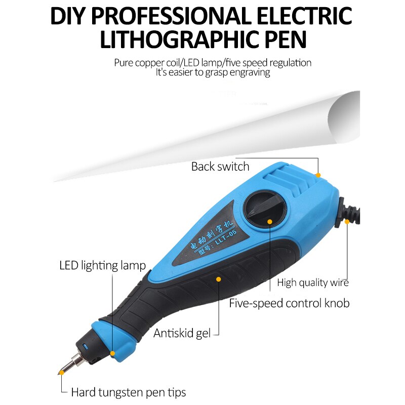 220V Electric Engraver Carbibe Steel Tip Dremel Style Engraving Pen for Metal Wood Plastic Glass Leather Stone Ceramic: Blue professional