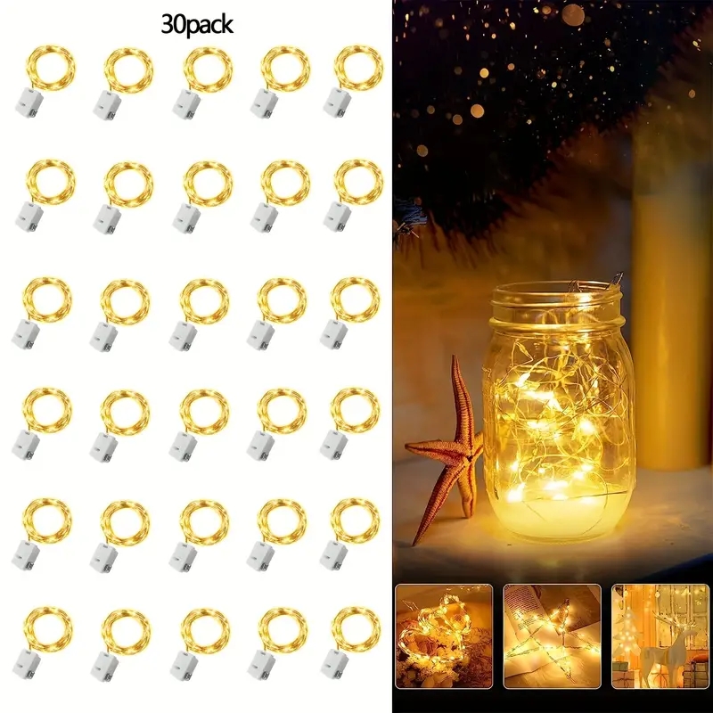 30 Packs Sprookje Lamp Batterij Werkende String Light 20 Led Mini String Licht Waterdicht Voor Bruiloftsfeest Diy Slaapkamer Decor: Warm White / 21-30W