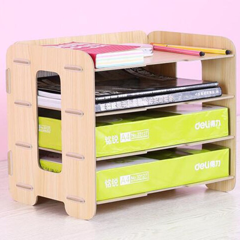Paperboat A4 Multi Layer Wooden Kawaii File Rack High School Magazine Holder Office Bookshelf Document Tray