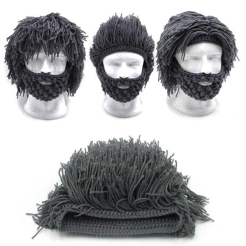 Festival unisexe tricoté moustache hiver Crochet chapeau neige visage masque casquette drôle perruque barbe créative laine chapeau