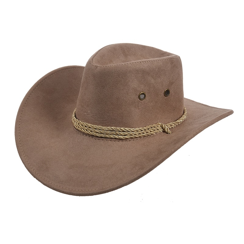 ABDB-2 Pcs Cowboy Cap Suede Look Wild West Fancy Cowgirl Unisex Hat , Black & Khaki