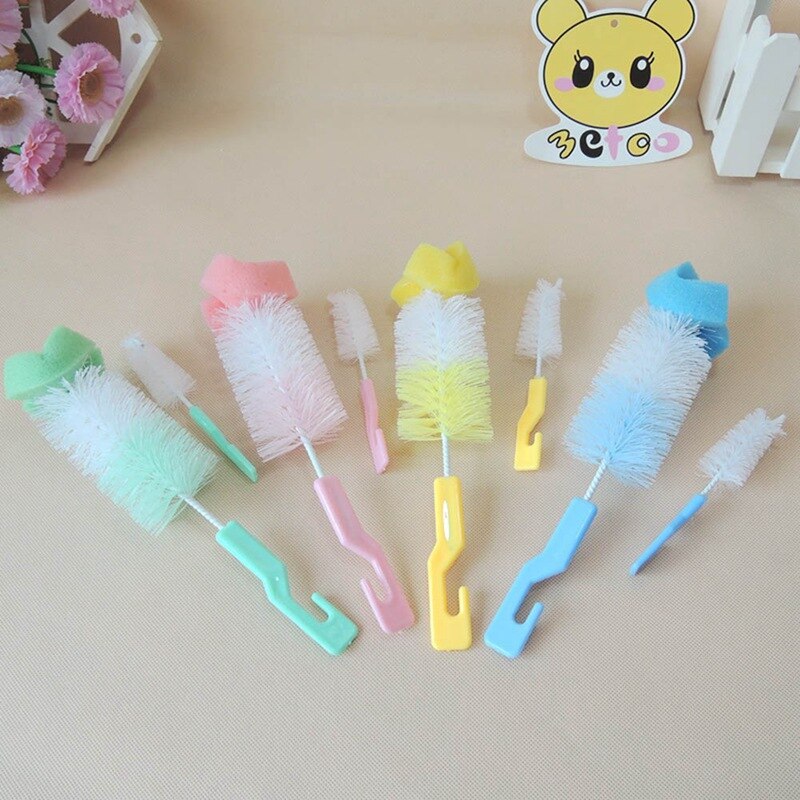 1Pc Baby Bottle Brush Nipple Brush 360-degree Rotating Head Cleaning Sponge Cup Brush Kit (Random Color)