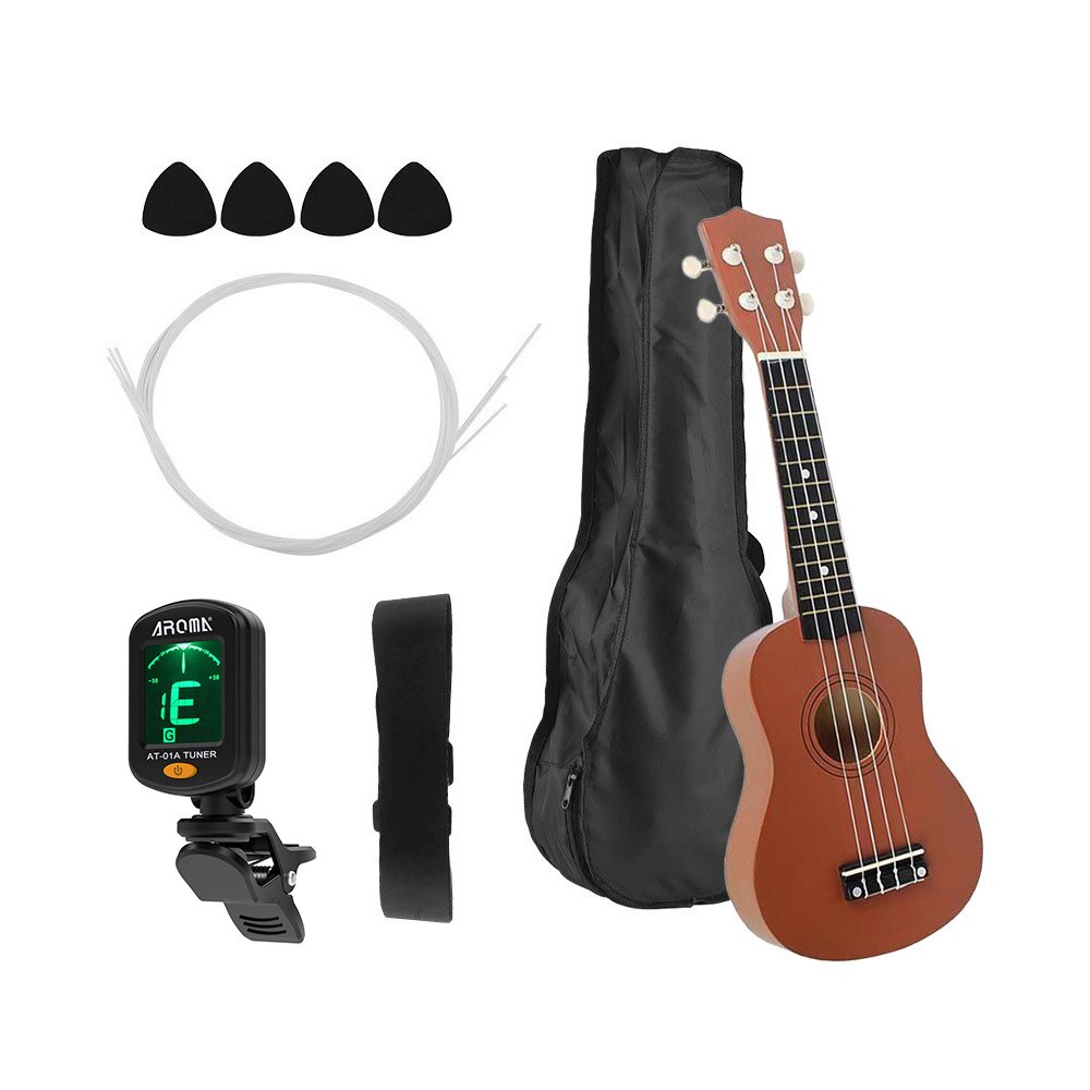Ukelele Soprano de 21 pulgadas de Muslady, conjunto de instrumentos musicales de guitarra de madera de caoba de Ukelele, sintonizador, cuerda, Correa y bolsa: Style 5