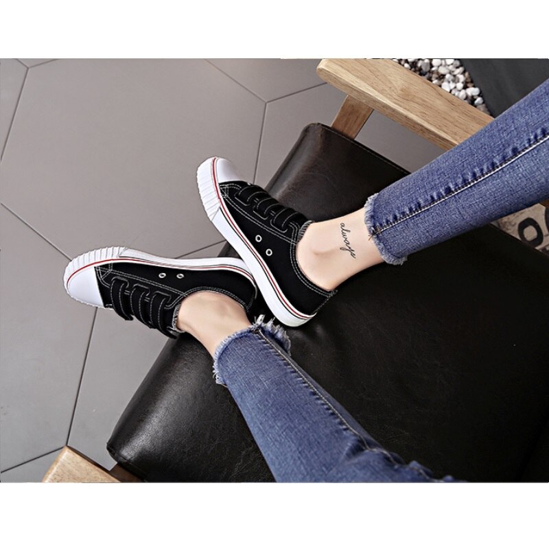 Canvas schoenen voor meisjes Lente Mode Sneakers Effen Naaien Vrouwen Denim Schoen Sapato Feminino Size 35-40 Vrouwen casual Schoenen: Black / 9