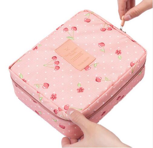 Women Cosmetic bag Makeup bag Case Make Up Organizer Toiletry Storage Neceser Rushed Floral Nylon Zipper Travel Wash pouch: E