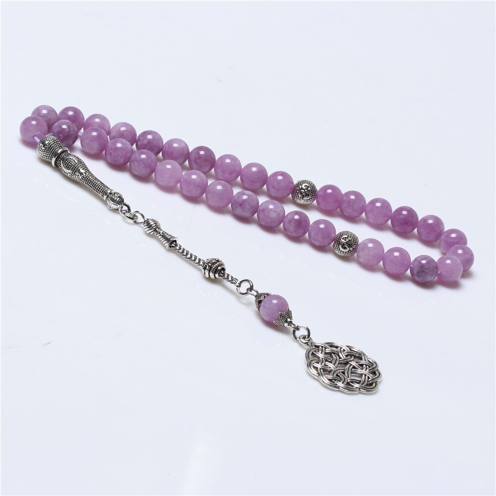 Excelente 8mm roxo pedra pingente islam oração grânulos muslim rosário tasbih