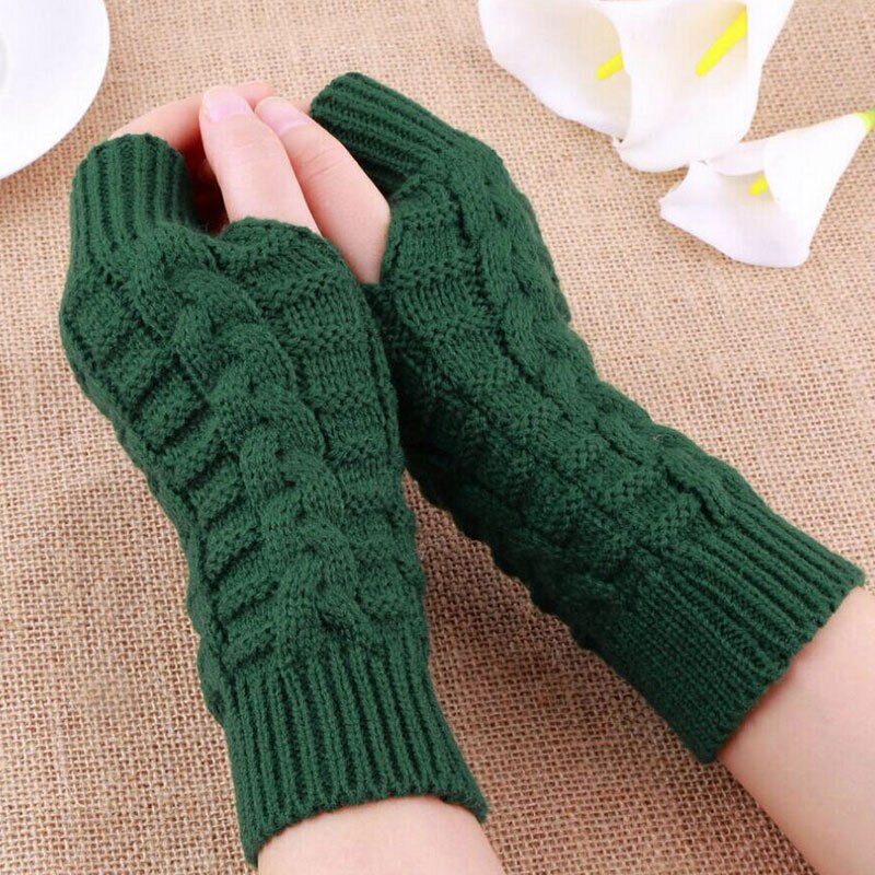 Winter Frauen Einfarbig Wolle Kabel Finger Handschuhe Dicke Warme Weiche Gestrickte Wolle Arm Daumen-See Finger Fäustlinge