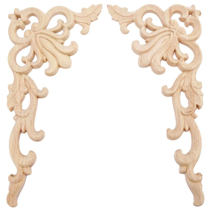 Aplique de madera tallado para decoración de muebles, marco de pared moderno para puerta de esquina, artesanía Floral europea, 4 Uds.