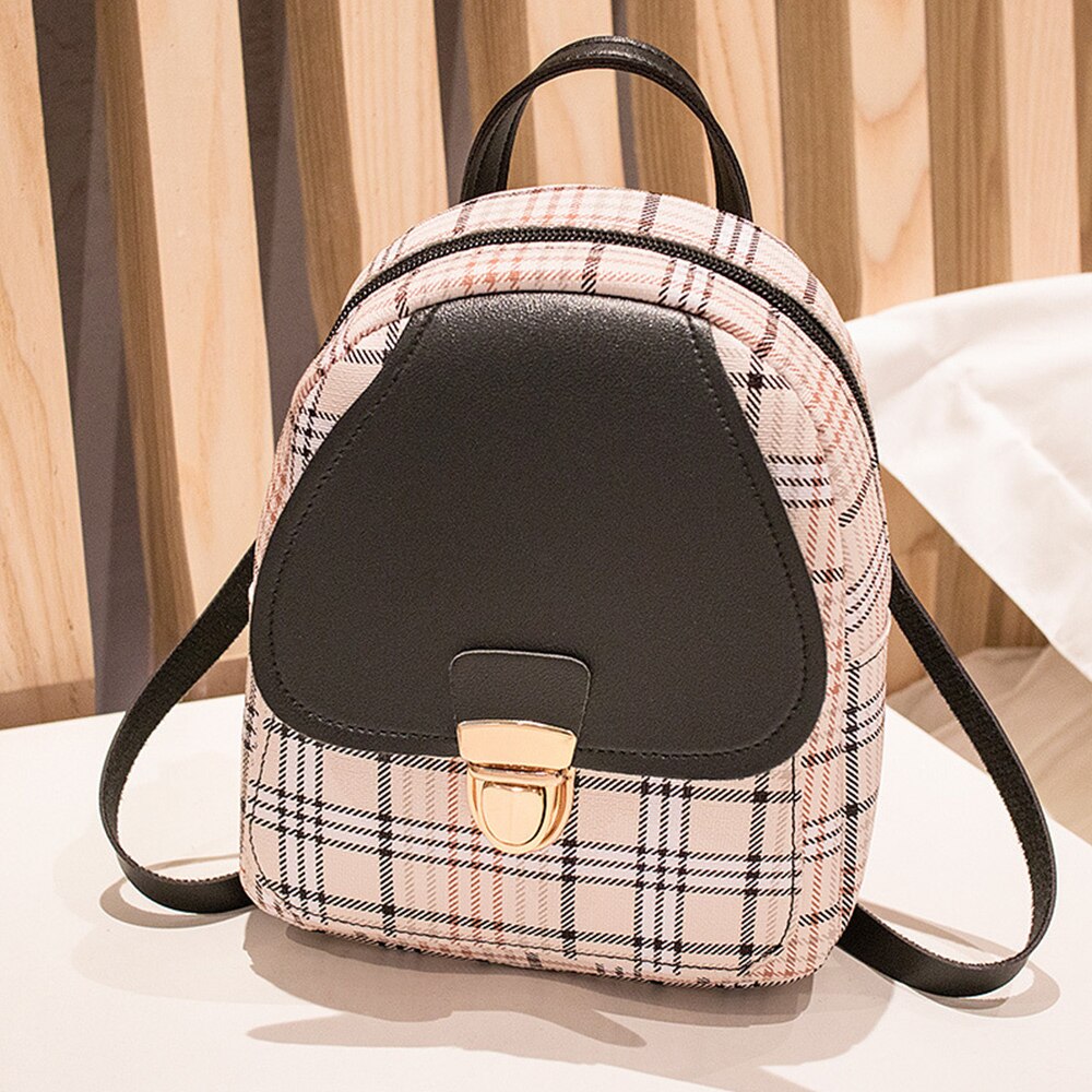 Mini Backpack Women Crossbody Bag For Teenage Girl Plaid Women Shoulder Phone Purse Korean Style Trendy Female Bagpack: black