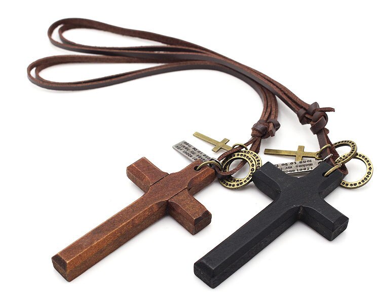 Vintage sort brun kors vedhæng halskæde til mænd kvinde træ krucifiks bøn kristne religiøse halskæder mandlige smykker