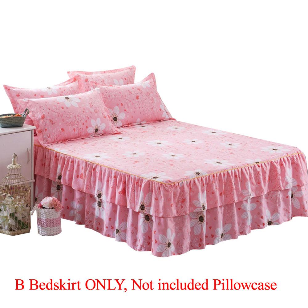 Romantisk to-lags seng nederdel chiffon sengetæppe satin bomuld lagen til bryllup dekoration sengetæppe med elastik: B sengetøj