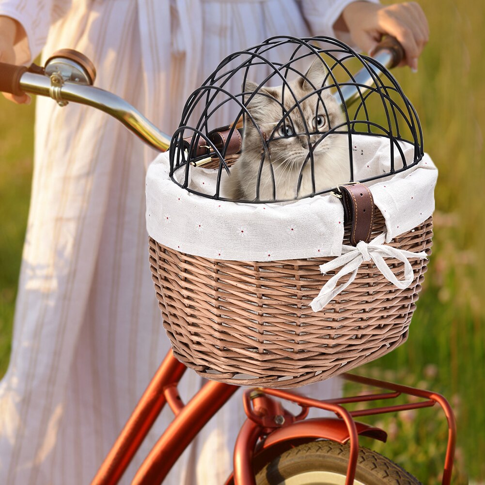 Gato frontal para manillar de bicicleta, bolsa de transporte para perro, cesta para mascota con marco de hierro, portador frontal de bicicleta, extraíble