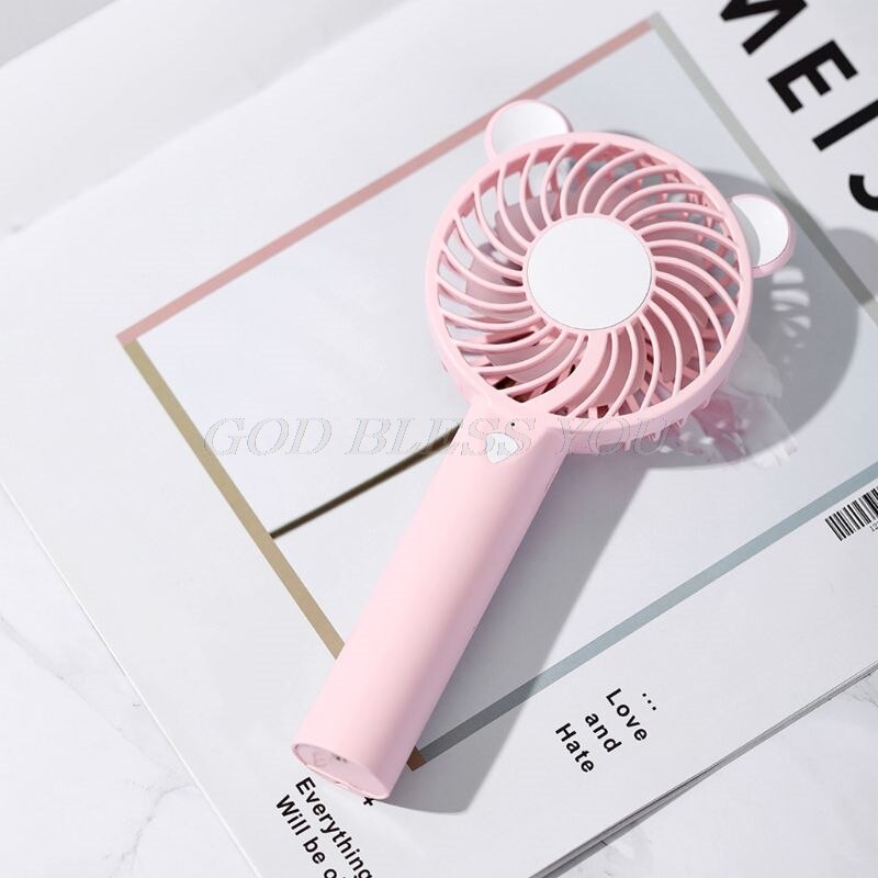 Cute Bear Cartoon Handheld USB Rechargeable Fan With LED Light Cooler Portable 3 Speed Adjustable Desktop Cooling Fan