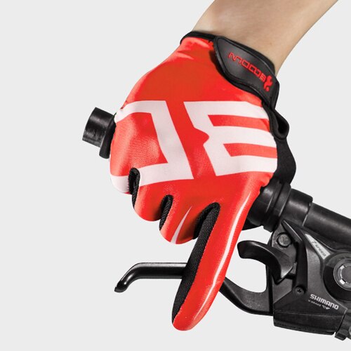 Boodun ademende heren fiets handschoenen lange vingers met gel pad schokbestendige sport handschoenen mtb racefiets mountainbike fiets handschoenen: Rood / Xl
