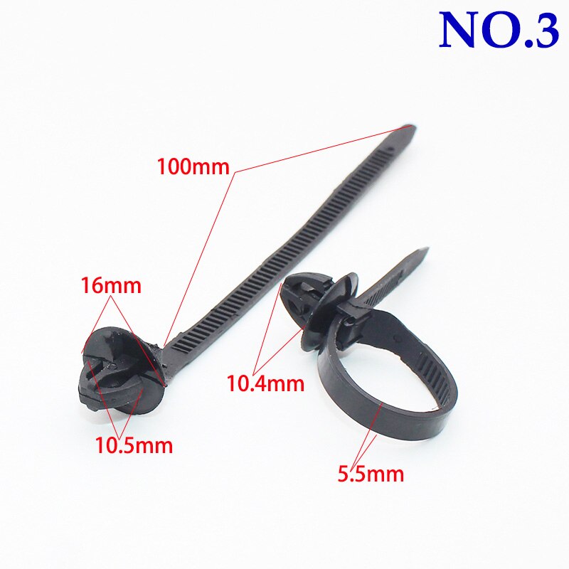 20pcs 6mm 7mm 8mm Hole Nylon Plastic Vehicle Cable Tie Car Wiring Harness Retainer Clip Nylon Zip Ties Push Mount Auto Fasteners: 20PCS NO.3