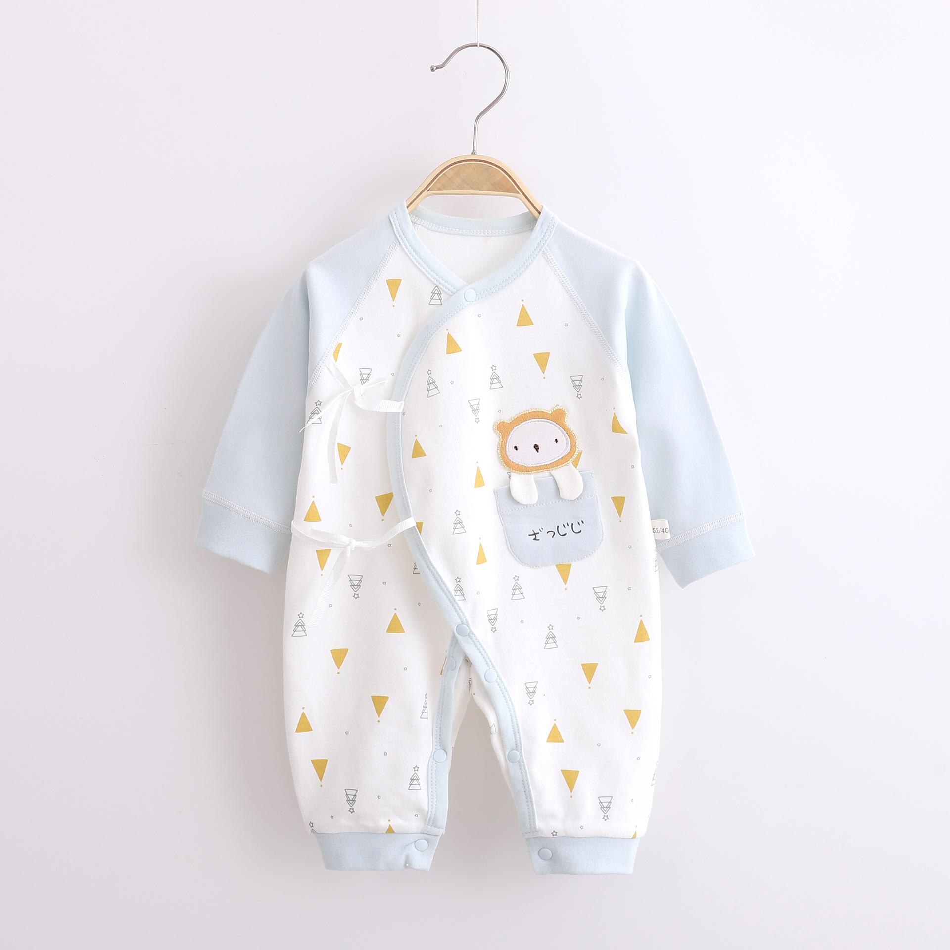 Pasgeboren Baby Jongen Meisje Jumpsuit Puur Katoen Leuke Leeuw En Kleine Vos Lange Mouwen Jumpsuit Baby Kleding Pyjama Vier seizoenen: Blue lion / 59