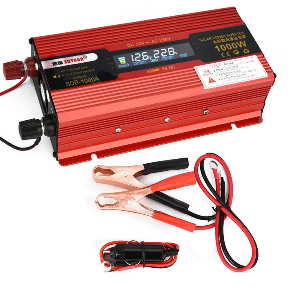 XUYUAN Car Inverter DC12V 50Hz Red Power Converter Inverter With Display Screen With USB Port Cooling Fan System